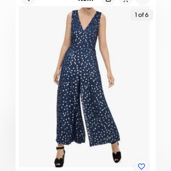 kate spade Pants - Kate Spade Navy Blue Jumpsuit with textured drops of silver and black wide legs
